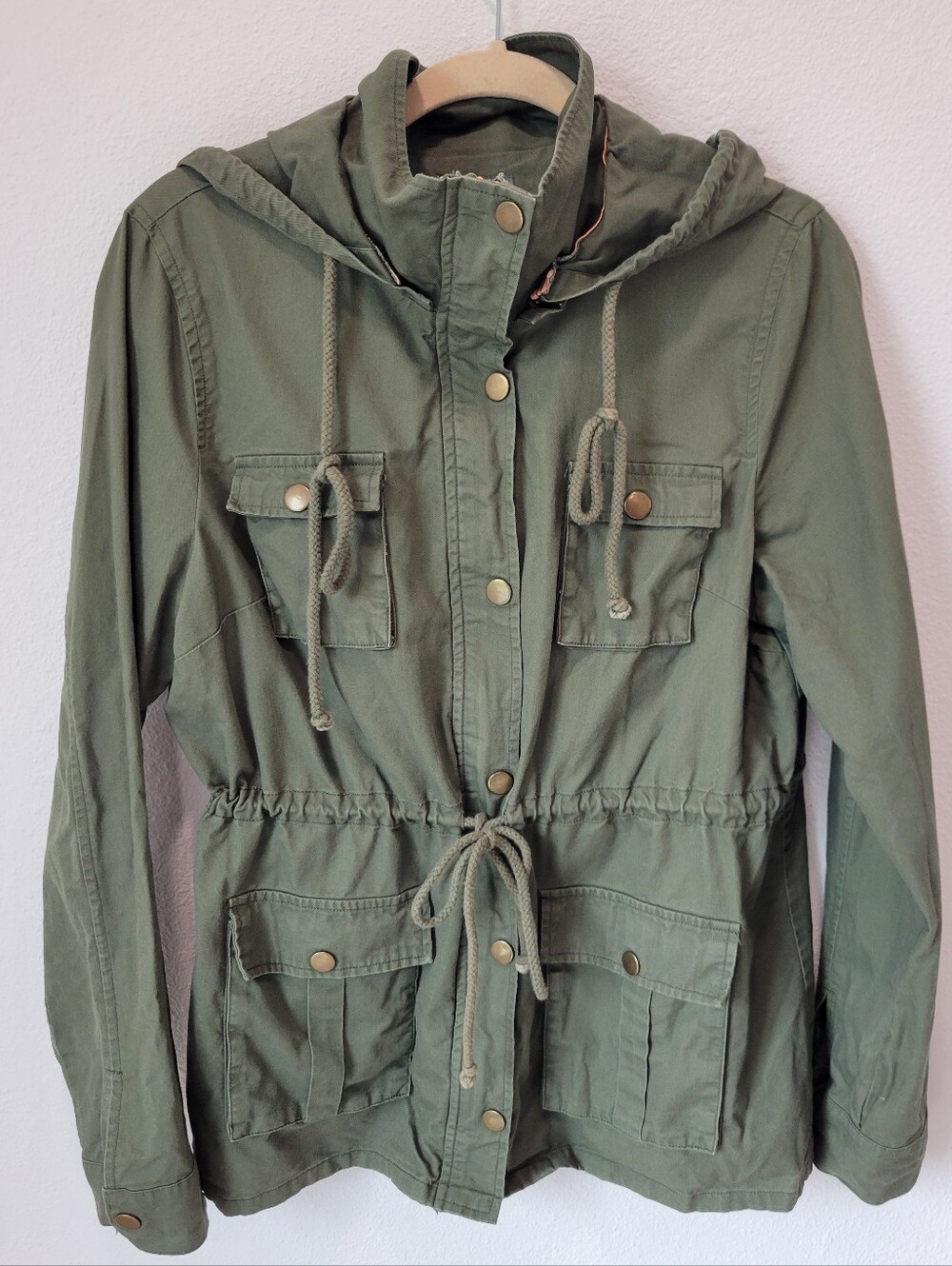 Market & Spruce Women XL Green Utility Jacket Removable Hood Gorpcore